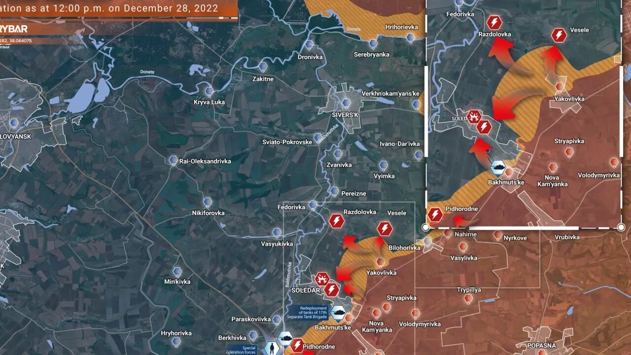 Ukraine Russian War Chronicle, Rybar Map for December 28, 2022 Russian Forces Advance in Bakhmut