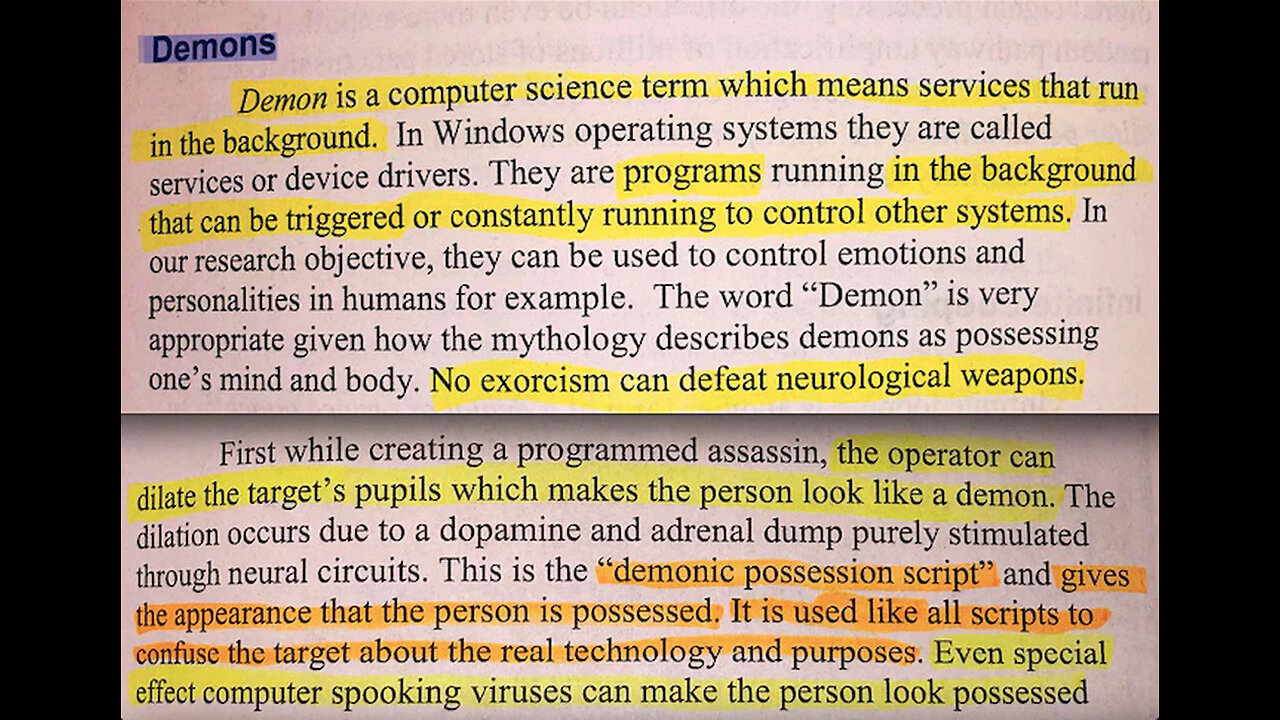 "DEMON" IS A COMPUTER SCIENCE TERM WHICH MEANS SERVICES THAT RUN IN THE BACKGROUND. THE OPERATOR CAN DILATE THE TARGETS PUPILS WHICH MAKES THE PERSON LOOK LIKE A DEMON