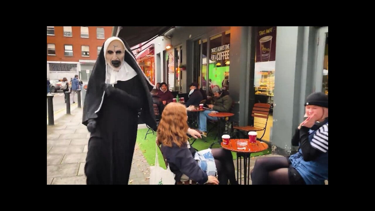 She has no Idea what's behind Her. Craziest Reactions. The Nun Prank