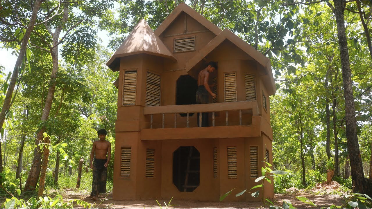 Primitive Building : built the most style mud king villa house two story and Modern