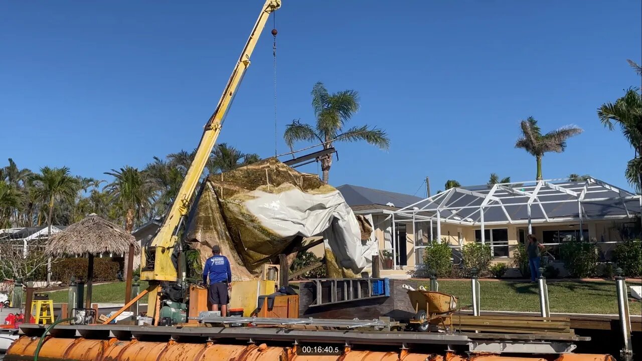 HURRICANE IAN, DAMAGED BOAT LIFT, CANOPY AND FRAME REMOVAL