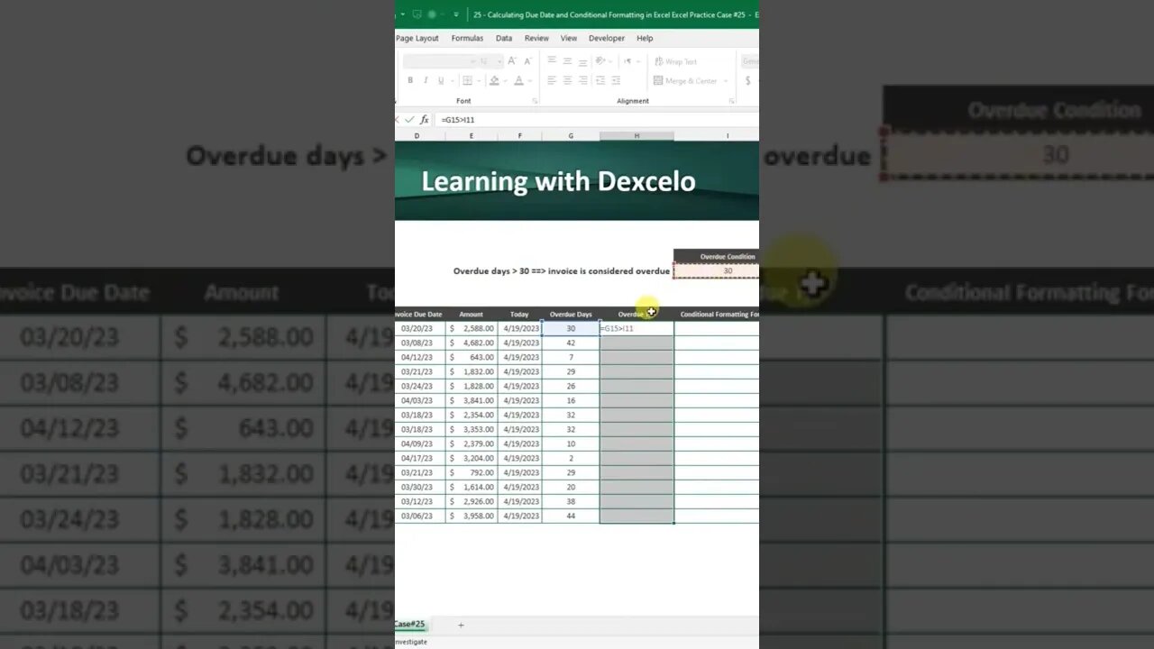 Due Date #excel #learnexcel #exceltips #excercise #microsoft #excelpro #exceltricks #fyp #data