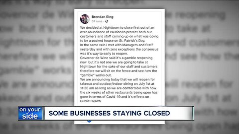 Northeast Ohio businesses choosing to not reopen despite clearance from Gov. Mike DeWine