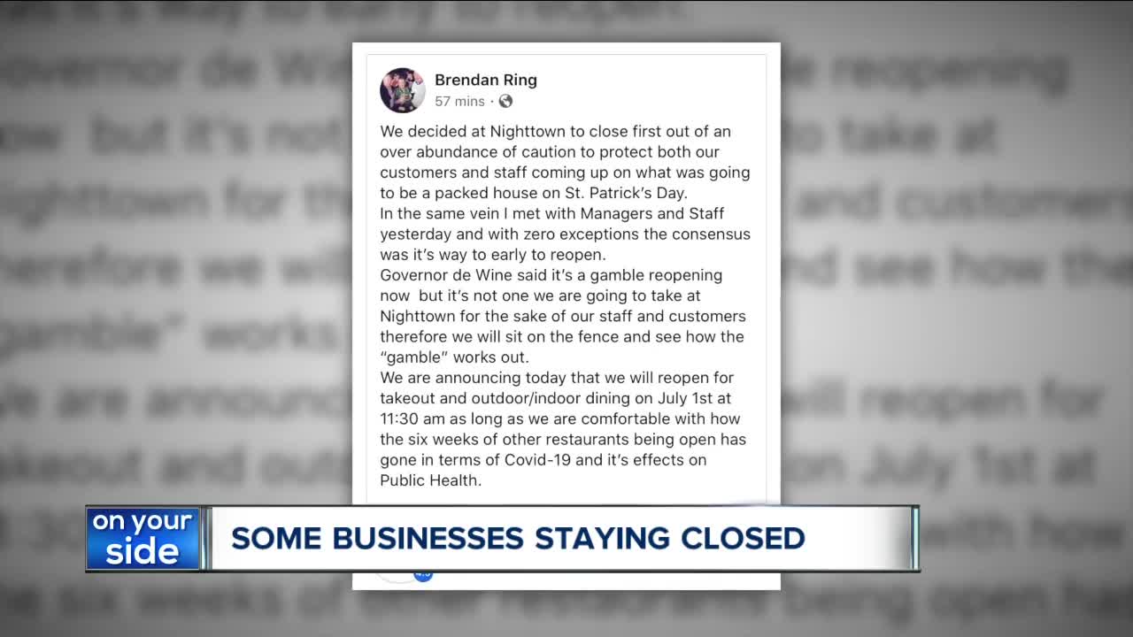 Northeast Ohio businesses choosing to not reopen despite clearance from Gov. Mike DeWine