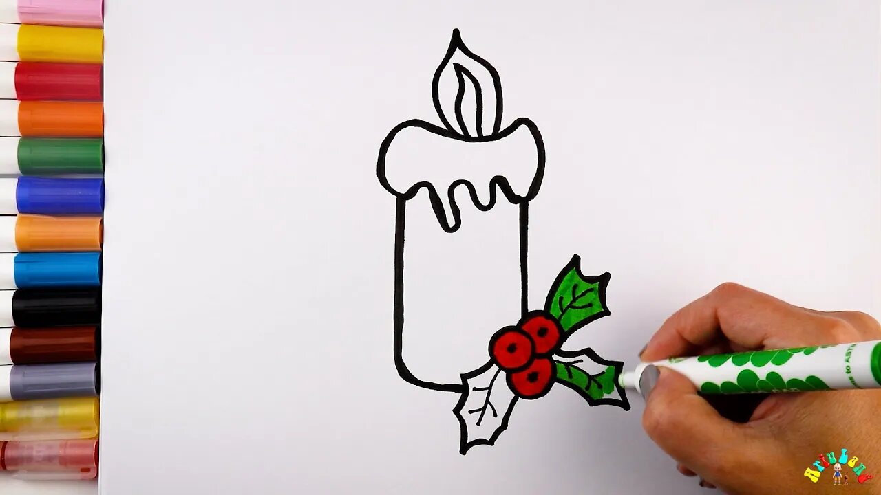 Drawing and Coloring a Christmas Candle for Kids & Toddlers | Ariu Land