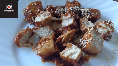 Chicken breast diced in soy sauce