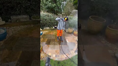 Circle patio steam cleaned in 1 minute! #satisfying