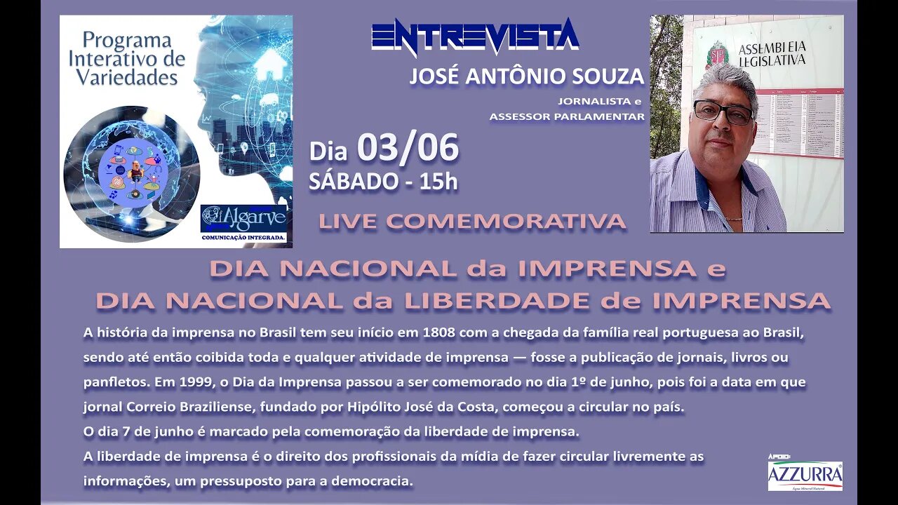 LIVE COMEMORATIVA: DIA NACIONAL da IMPRENSA e DIA NACIONAL da LIBERDADE de IMPRENSA