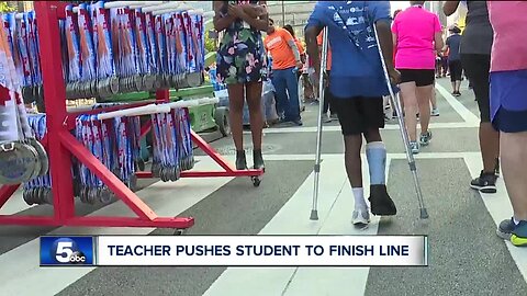 11-year-old finishes Cleveland Marathon 10K race on crutches after he is hit by car, breaks his ankle