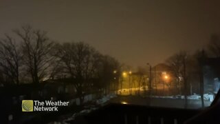 A midnight fog looms over the harbour in St. John's