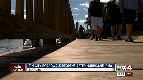 A new boardwalk, replacing one destroyed by Hurricane Irma, opens at Tin City in Naples