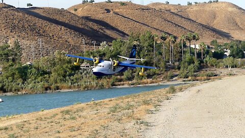 Afternoon at Lake Elsinore, CA - Pelicans meet seaplanes