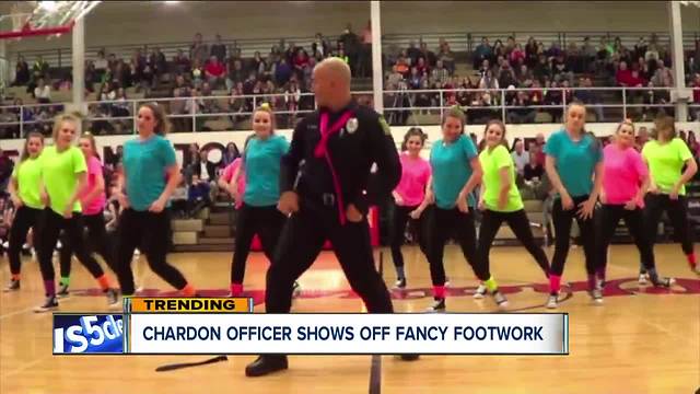 Chardon police officer shows off fancy footwork with high school dance team
