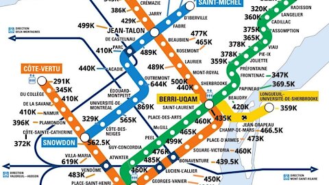 Cette carte te montre le prix médian des condos selon la station de métro à Montréal