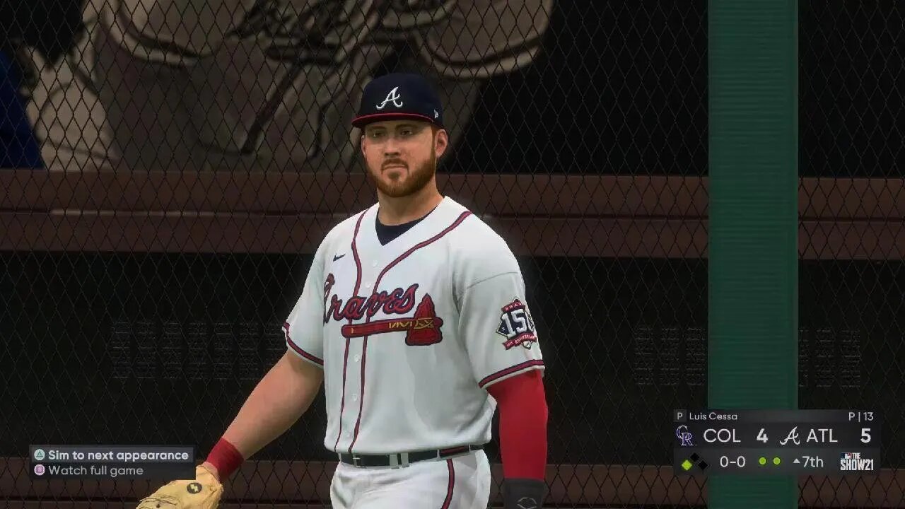 MLB The Show 21 catch off the wall.