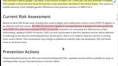 美國疾病預防控制中心 : BA.2.86 可能更容易引起曾感染過 COVID-19 或已接種過 COVID-19 疫苗的人感染。