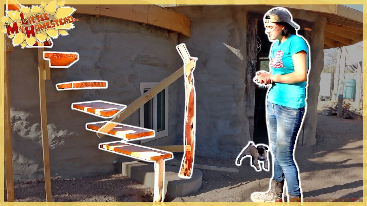 Inside Cob/Stucco & Starting Homemade Stair Railing | Shae's Earthbag Bedroom | Weekly Peek Ep115