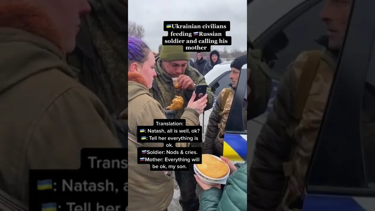 Russia vs Ukraine || Ukraine civilians feeding the food Russian soldiers and talk to her mom