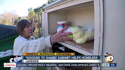 Lakeside woman sets up "Goodies to Share" cabinet for homeless