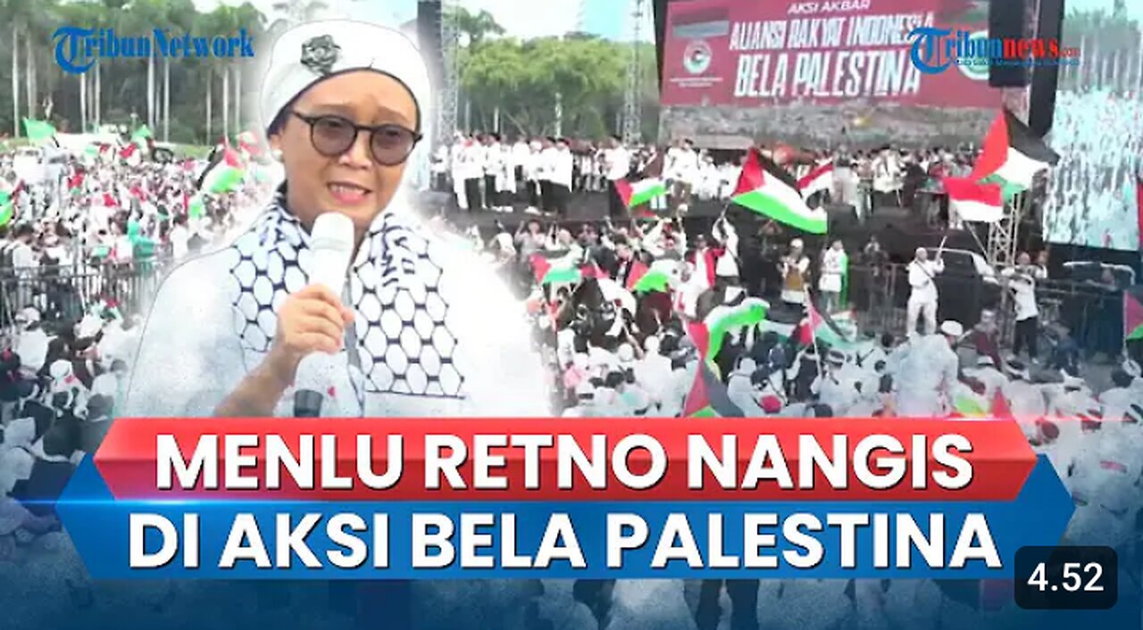 Momen Retno Marsudi Nangis Sambil Bacakan Puisi di Depan Jutaan Massa Aksi Bela Palestina di Monas