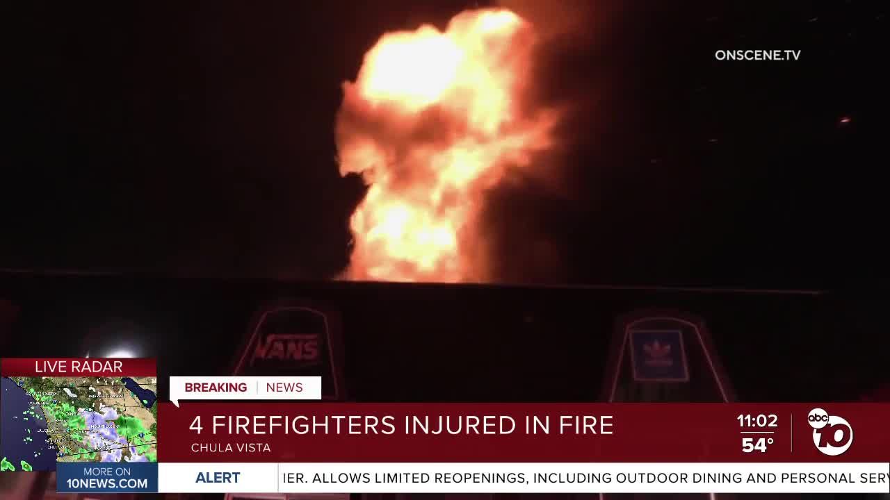 Four firefighters injured battling wind-driven fire in Chula Vista