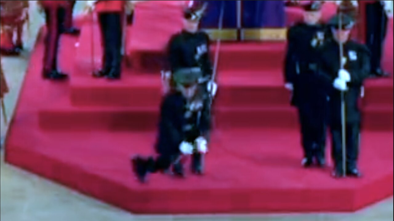 Royal Guard Collapses By Queen's Casket