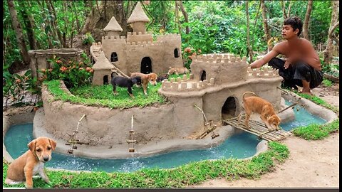 Abandoned Puppies Rescued And Build Castle Mud Dog House with Moat to Prevent Insect