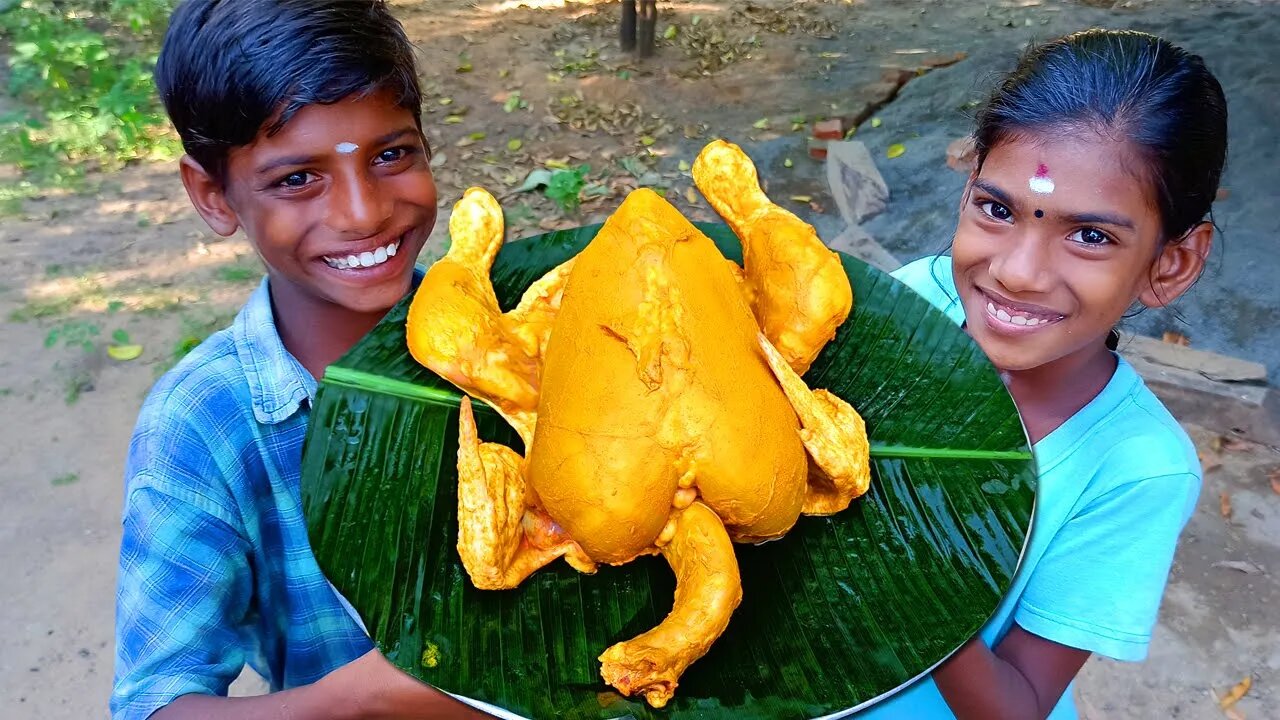 FULL CHICKEN FRY | Crispy Fried Chicken | Whole Chicken Eating | Village Fun Cooking