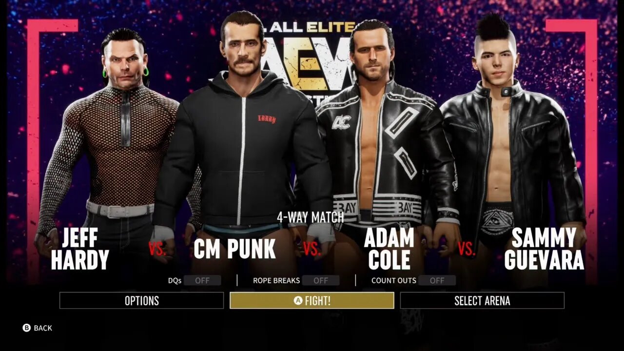 AEW Fight Forever Jeff Hardy vs CM Punk vs Adam Cole vs Sammy Guevara 4 Way Match