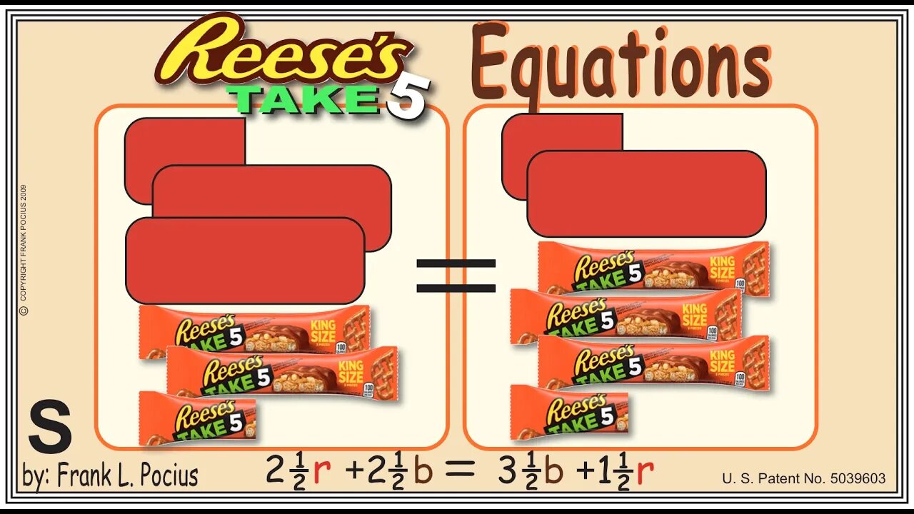 VISUAL REESES TAKE-5 2.5r+2.5b=3.5b+1.5r EQUATION _ SOLVING EQUATIONS _ SOLVING WORD PROBLEMS