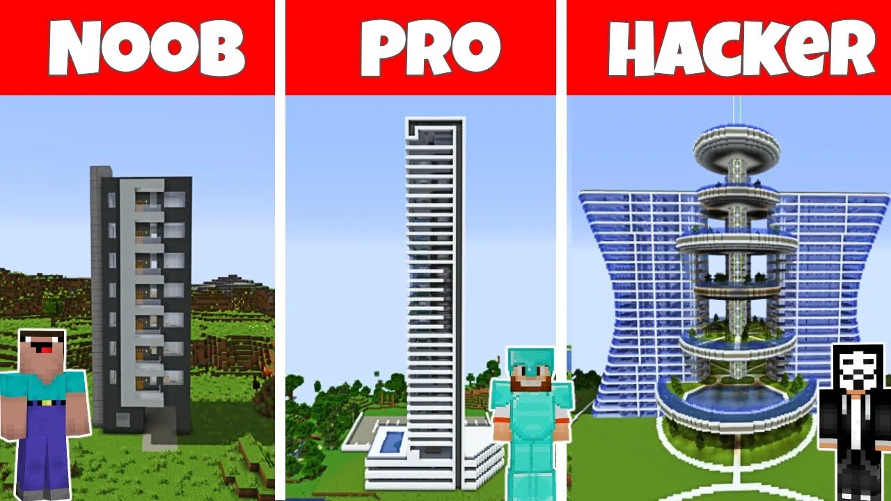 Minecraft: NOOB vs PRO vs HACKER: MODERN SKYSCRAPER CHALLENGE / ANIMATION