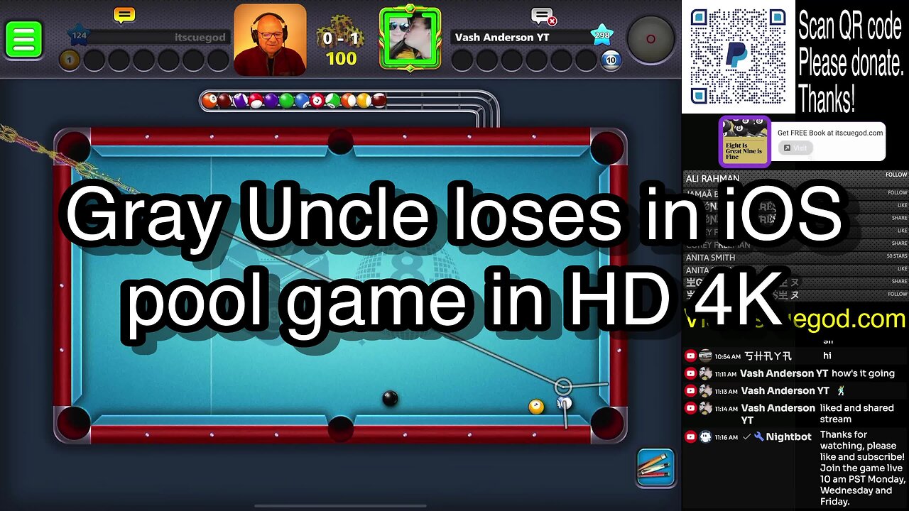 Gray Uncle loses in iOS pool game in HD 4K 🎱🎱🎱 8 Ball Pool 🎱🎱🎱