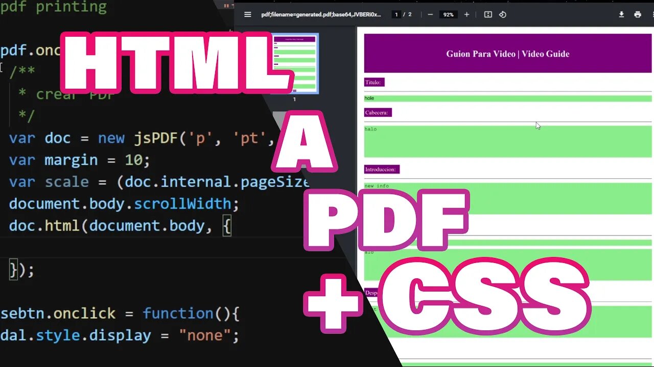 Como exportar HTML + CSS a pdf usando jspdf y html2canvas