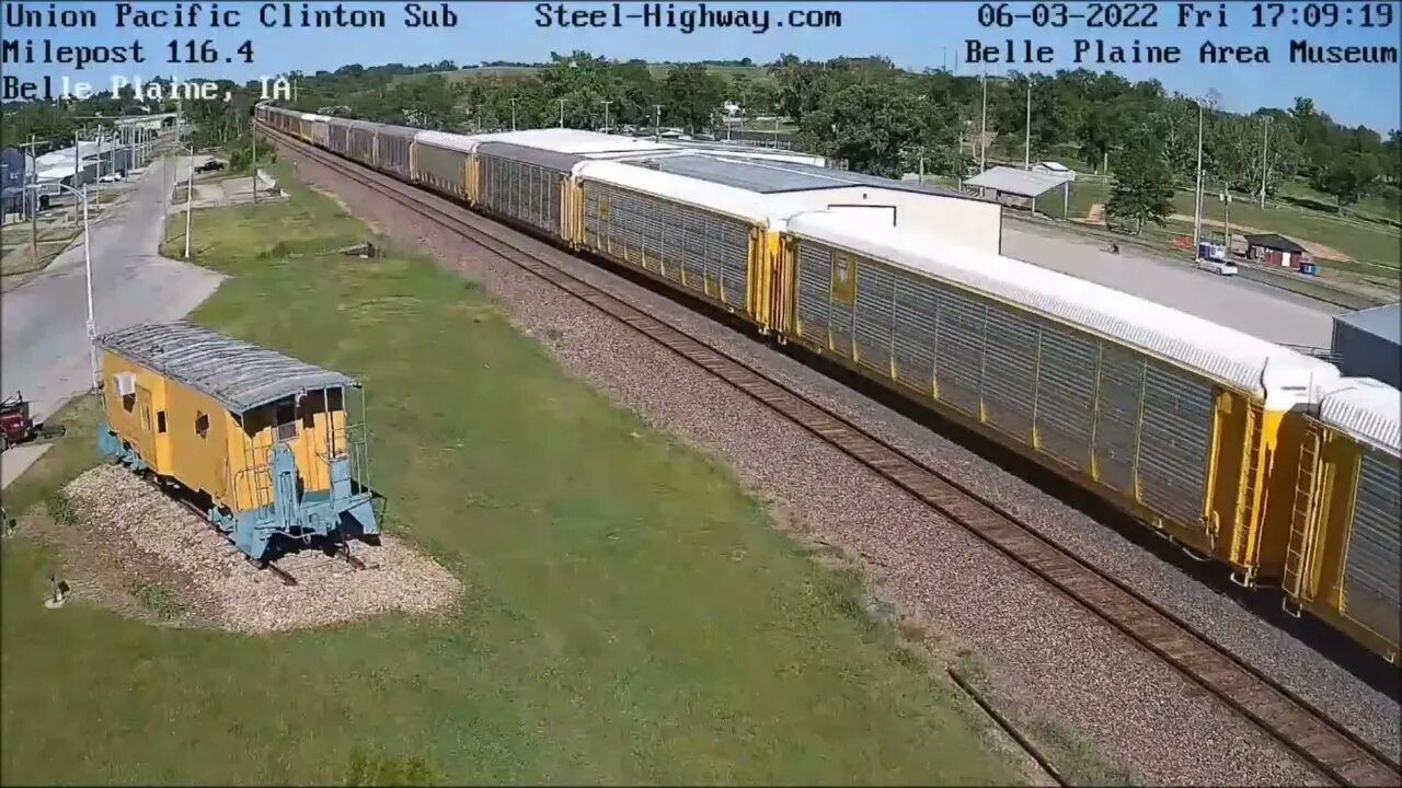 WB Autorack with NS Leading and CSX Power in Belle Plaine and Carroll, IA on June 3, 2022