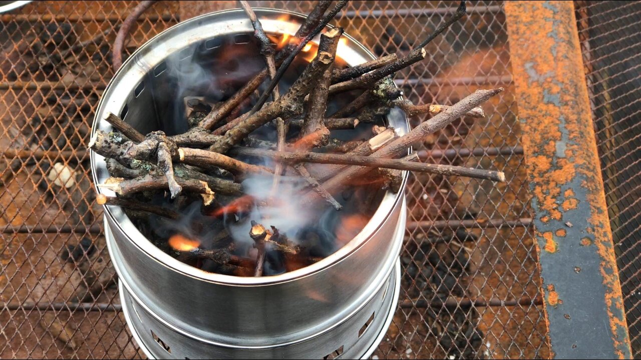 Just the slow burning fire in a wood burning portable camping stove for my pyromaniac friends