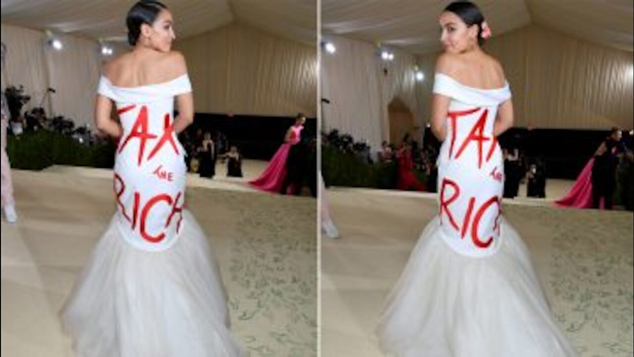 Public Servant AOC Wears 'Tax the Rich' Dress to $30k Per Ticket Event (Oh The Irony)