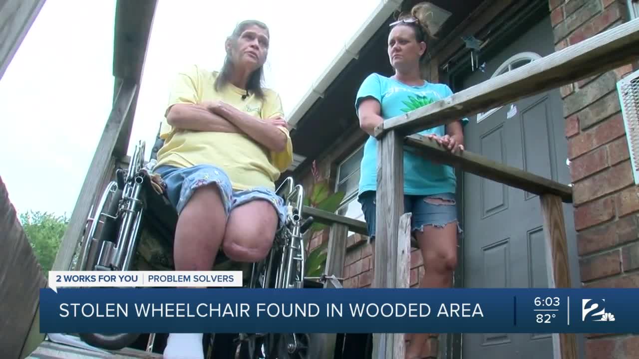 Stolen wheelchair found in wooded area