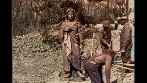 [1934] Workers Uncover Buried Statue | AI Enhanced, Colorized, 60fps