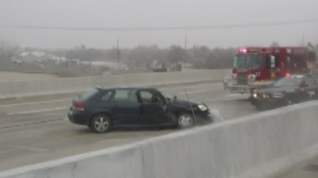 Car accident on I-244 between Yale and Sheridan in Tulsa due to slick road conditions