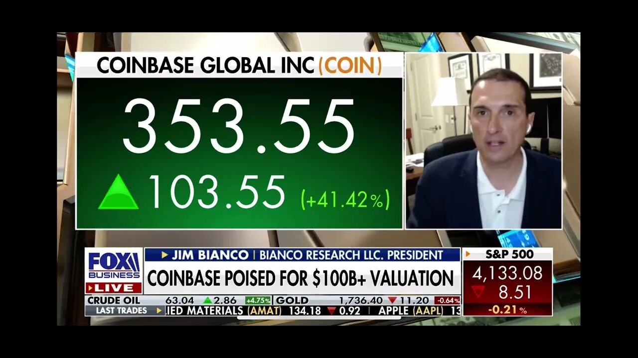 Jim Bianco joins Charles Payne on Fox Business to talk Coinbase, DeFi & getting back to the office