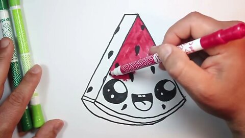 😍🍉تعليم الرسم كيف ترسم بطيخ احمر جميلة - Drawing a cute watermelon easily