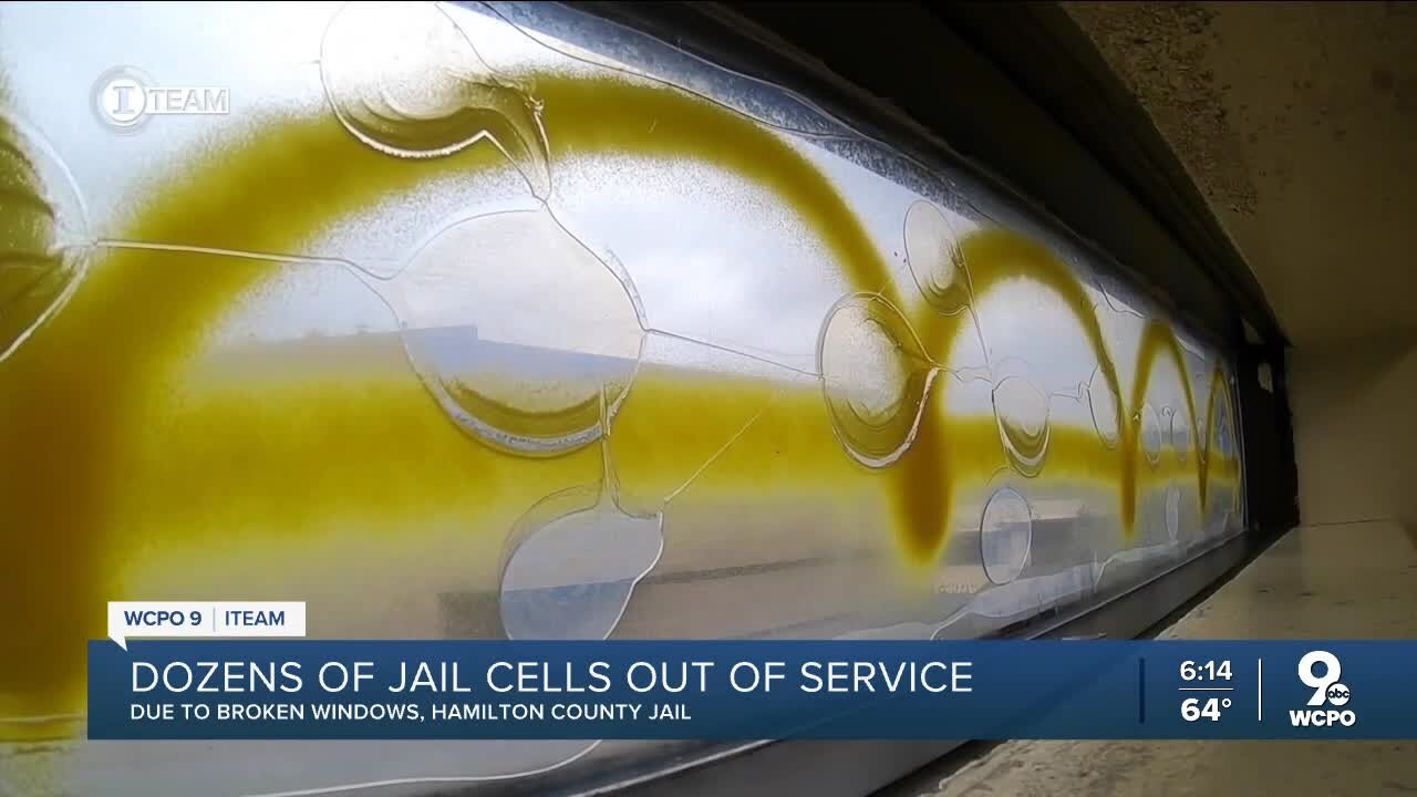 38 jail cells out of service at the Hamilton County Justice Center due to broken windows