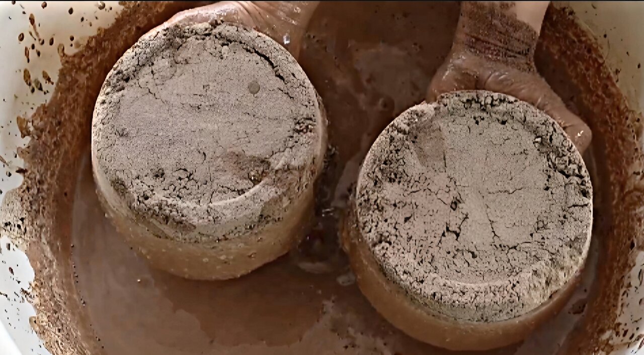 Earthy Soil Cakes Crumbling in Tub