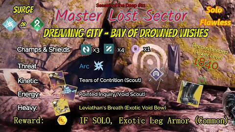 Destiny 2 Master Lost Sector: Dreaming City - Bay Drowned Wishes Void Warlock Solo-Flawless 8-16-23
