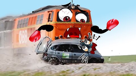 Train Crash - Monster Trains Crush Cars on Railroad - Woa Doodland