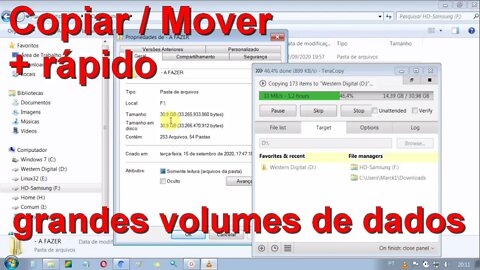 Copiar /mover rapidamente para outra unidade grande volume de dados utilizando poucos recursos do PC