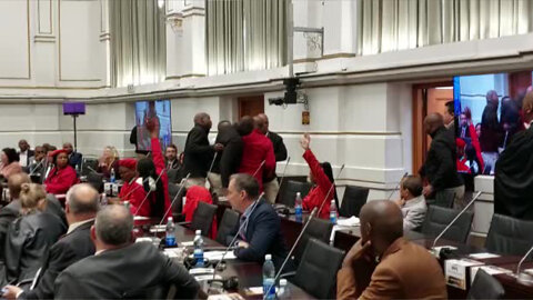 EFF Members Thrown out of the National Assembly chambers at Parliament.