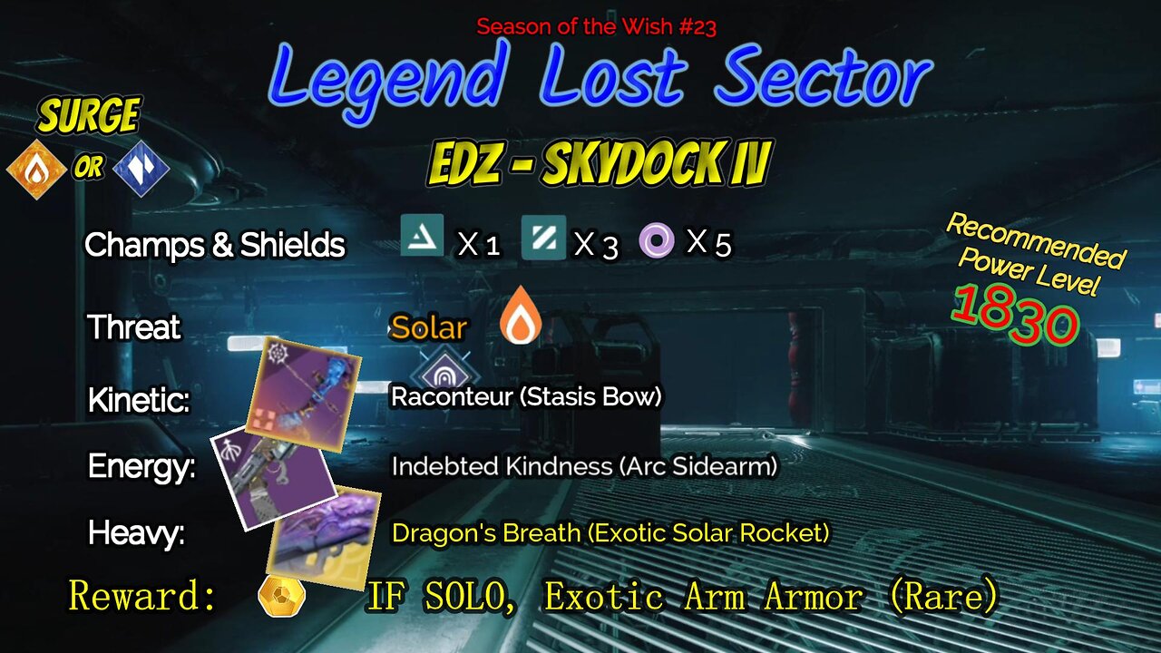 Destiny 2 Legend Lost Sector: EDZ - Skydock IV on my Solar Hunter 1-9-24