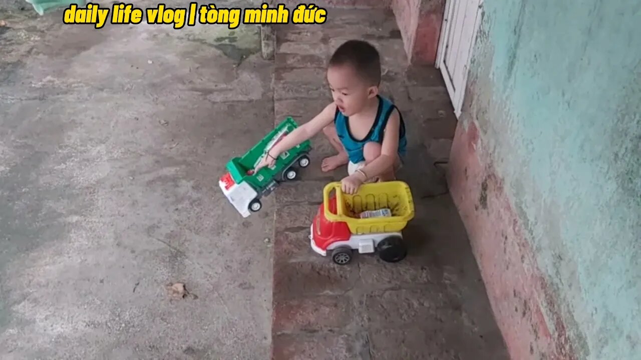 baby playing with toy car | daily life vlog
