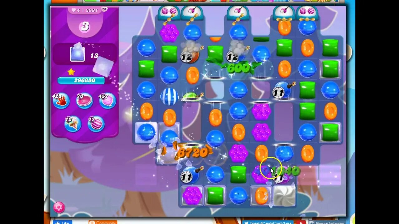 Candy Crush Level 2931 Talkthrough, 19 Moves 0 Boosters
